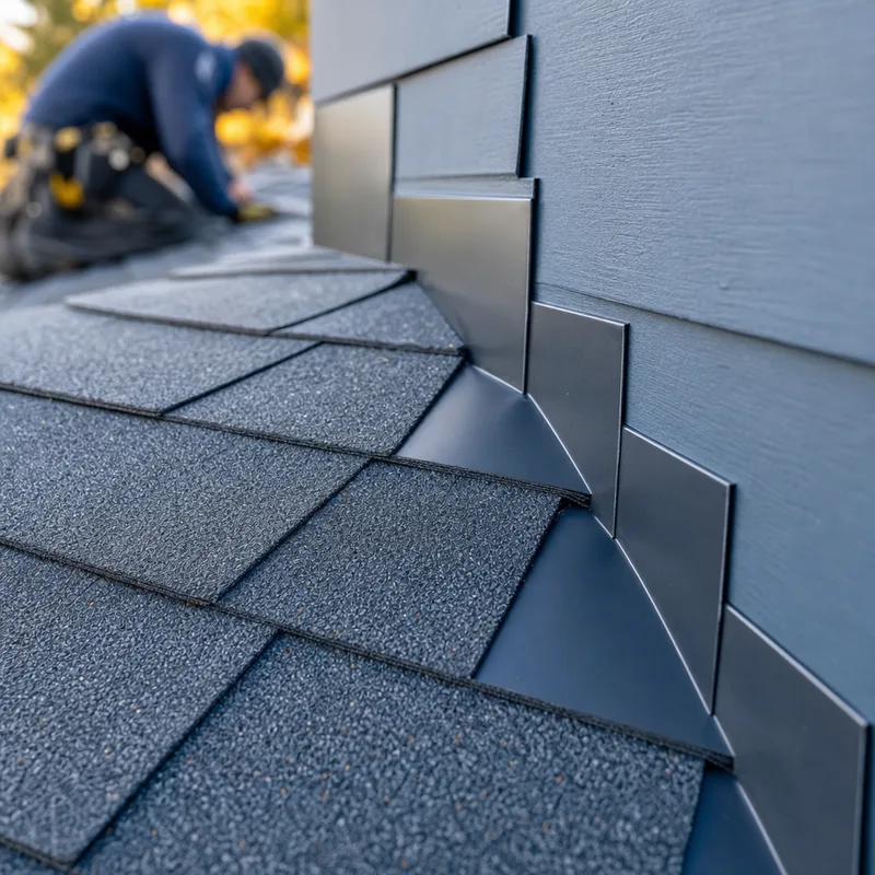 Neat correctly lapped step flashing along a sidewall on an asphalt shingle roof