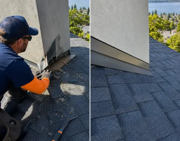 Roofing project before and after