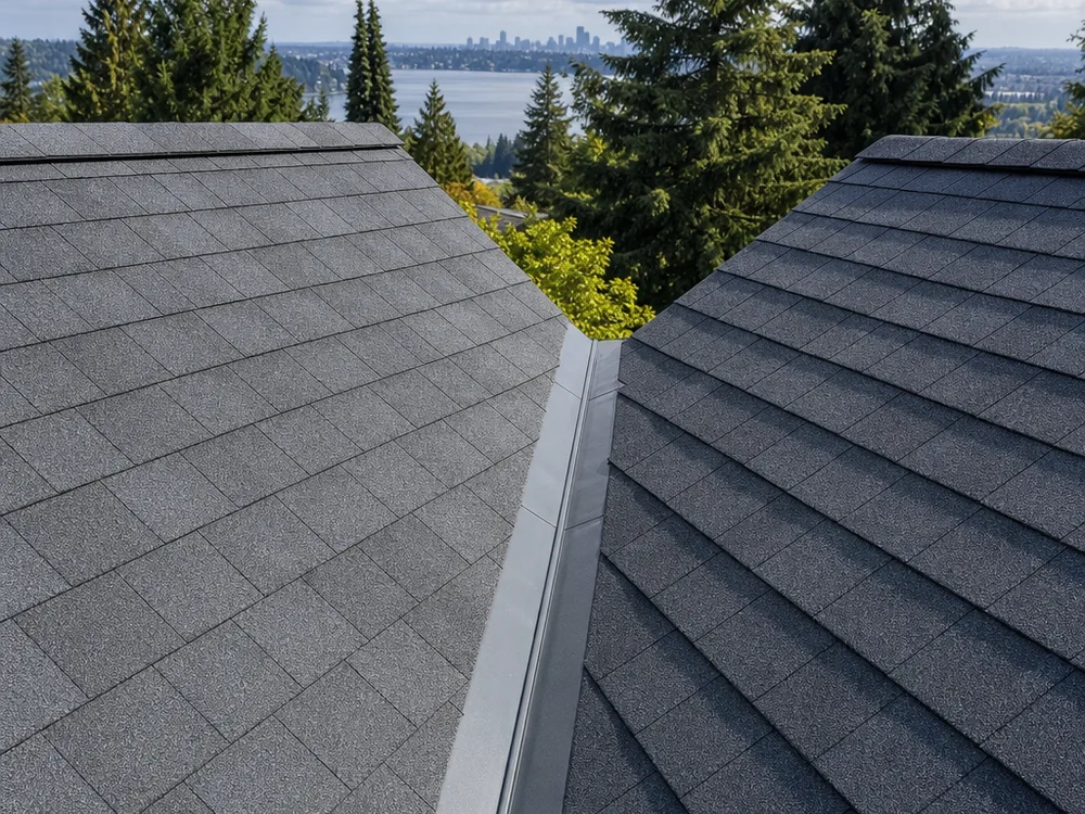 Finished roof valley with a clean shingle pattern and properly installed valley protection